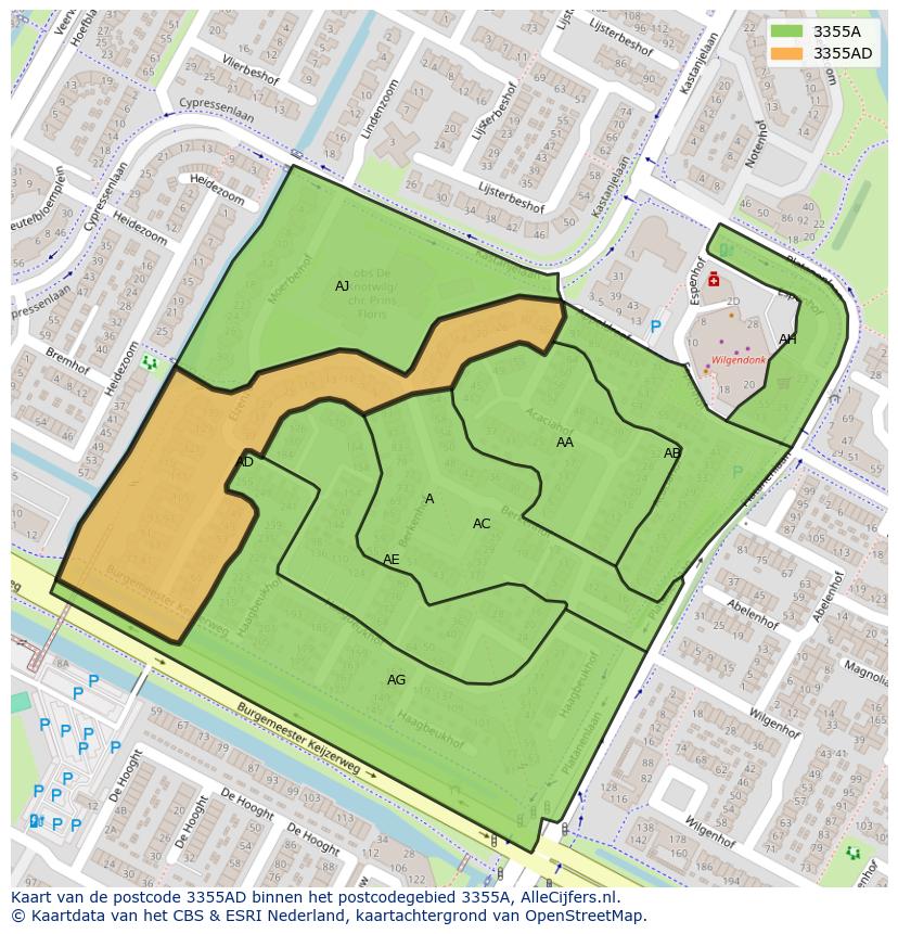 Afbeelding van het postcodegebied 3355 AD op de kaart.