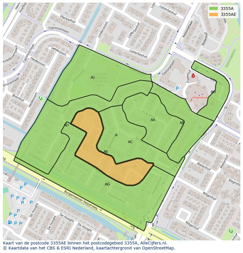 Afbeelding van het postcodegebied 3355 AE op de kaart.