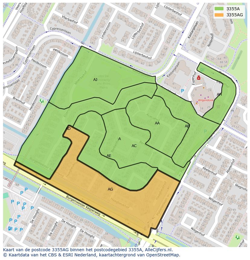 Afbeelding van het postcodegebied 3355 AG op de kaart.