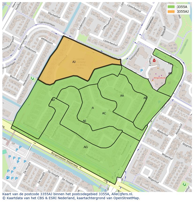 Afbeelding van het postcodegebied 3355 AJ op de kaart.