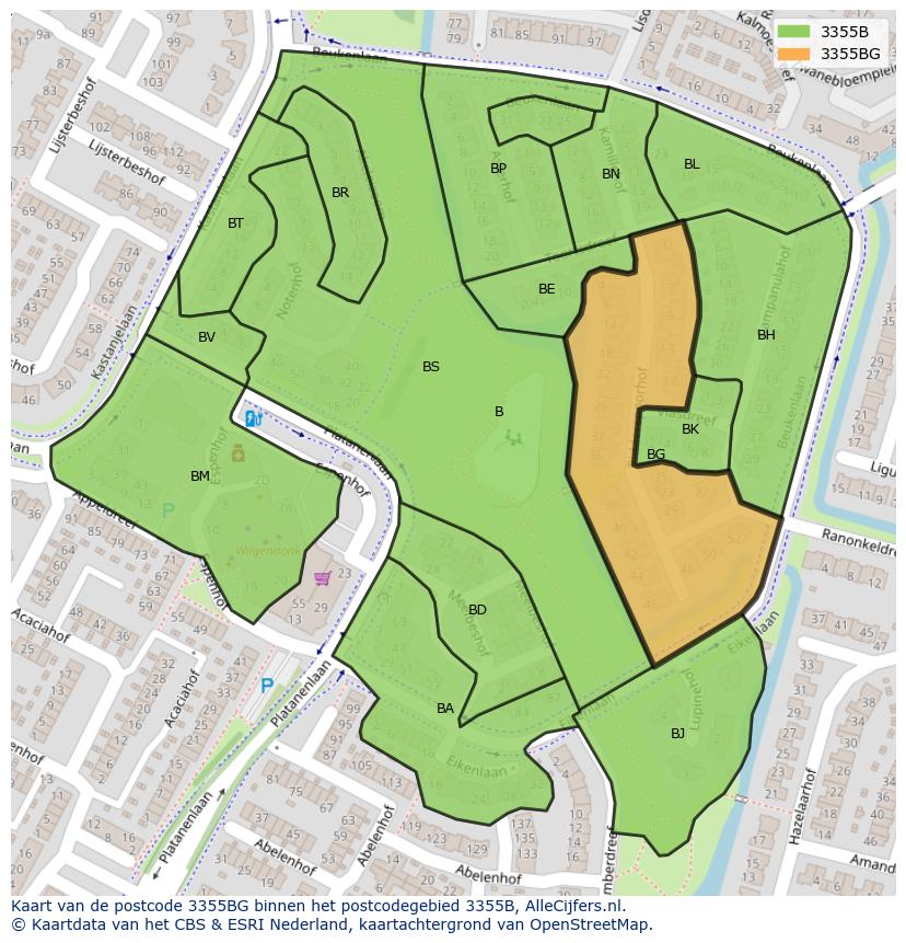 Afbeelding van het postcodegebied 3355 BG op de kaart.