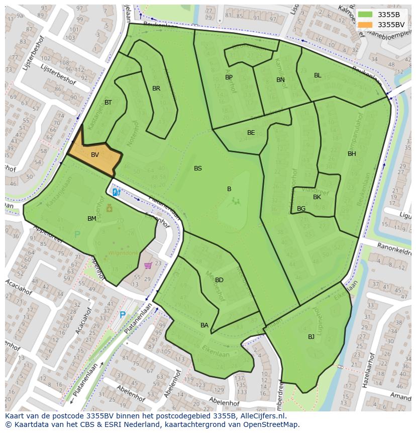 Afbeelding van het postcodegebied 3355 BV op de kaart.