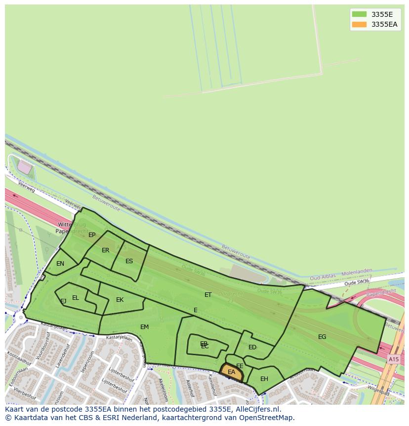 Afbeelding van het postcodegebied 3355 EA op de kaart.