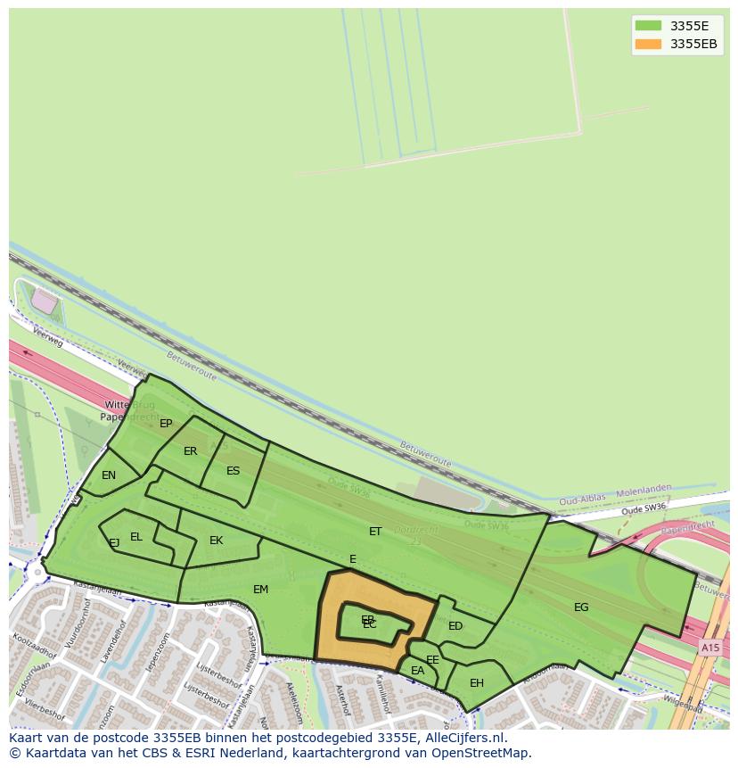 Afbeelding van het postcodegebied 3355 EB op de kaart.