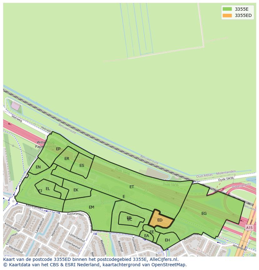 Afbeelding van het postcodegebied 3355 ED op de kaart.