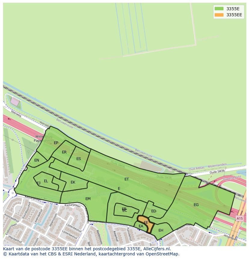 Afbeelding van het postcodegebied 3355 EE op de kaart.