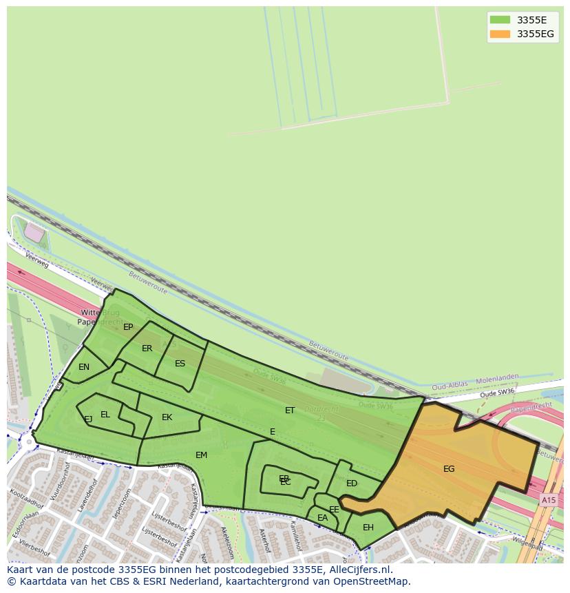 Afbeelding van het postcodegebied 3355 EG op de kaart.