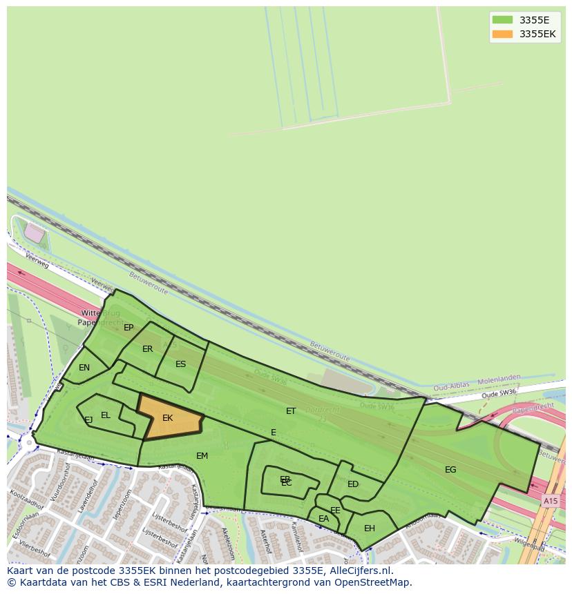 Afbeelding van het postcodegebied 3355 EK op de kaart.