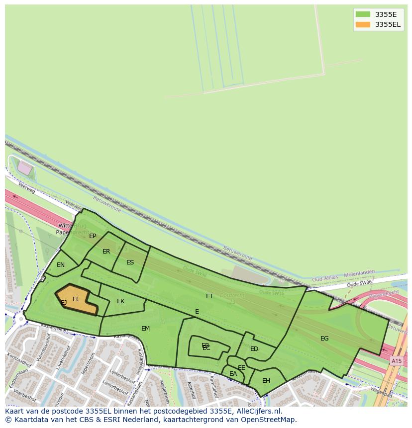 Afbeelding van het postcodegebied 3355 EL op de kaart.