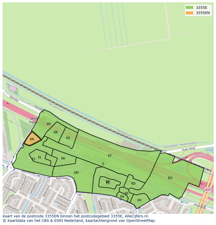 Afbeelding van het postcodegebied 3355 EN op de kaart.