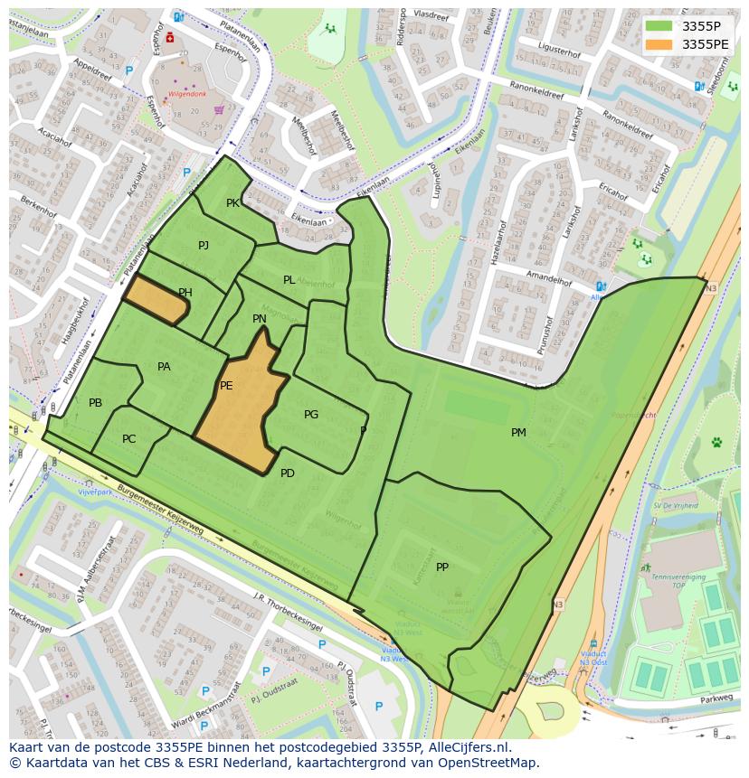 Afbeelding van het postcodegebied 3355 PE op de kaart.