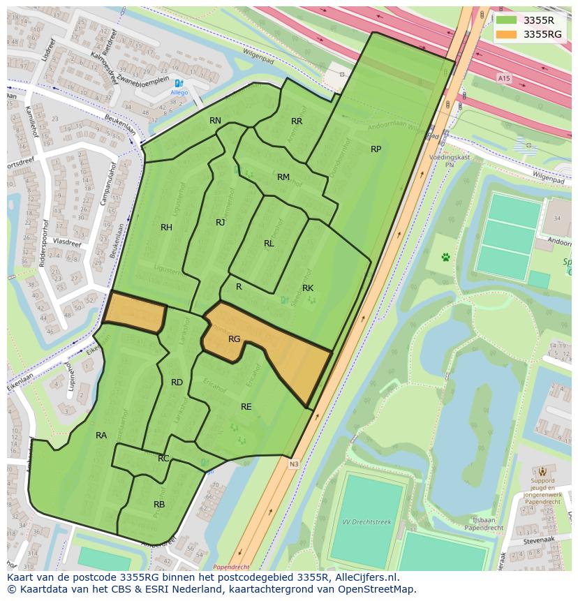 Afbeelding van het postcodegebied 3355 RG op de kaart.