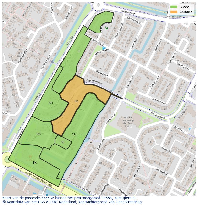 Afbeelding van het postcodegebied 3355 SB op de kaart.