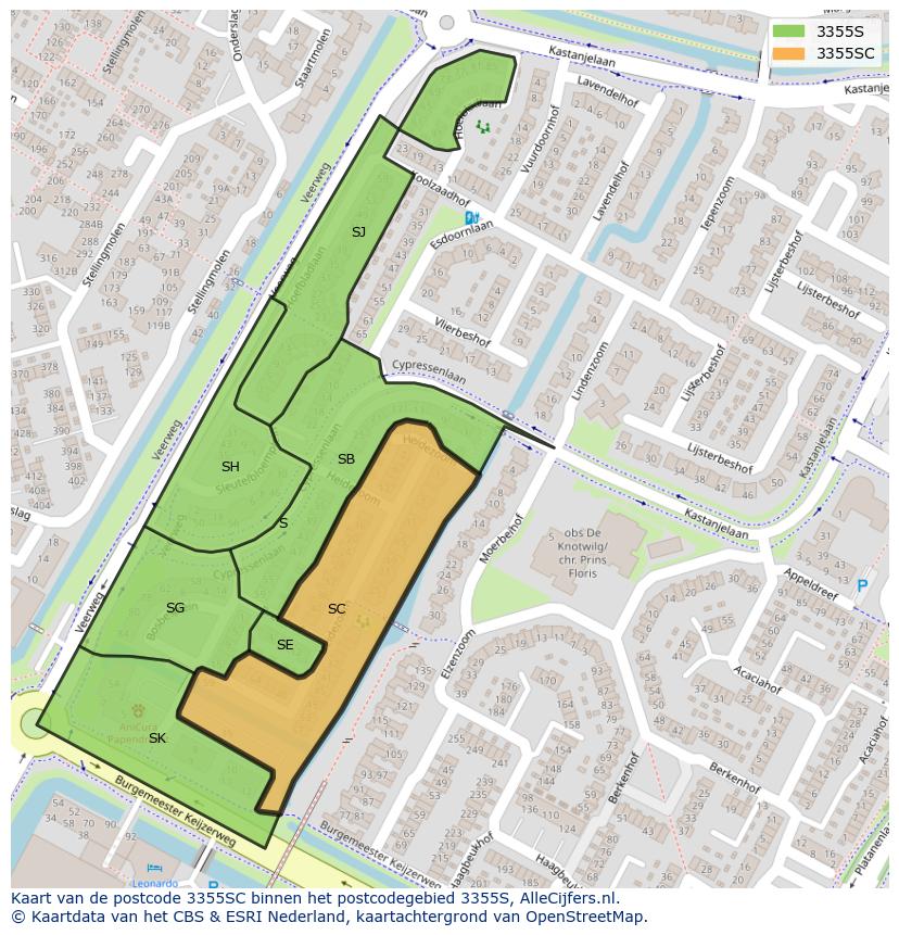 Afbeelding van het postcodegebied 3355 SC op de kaart.