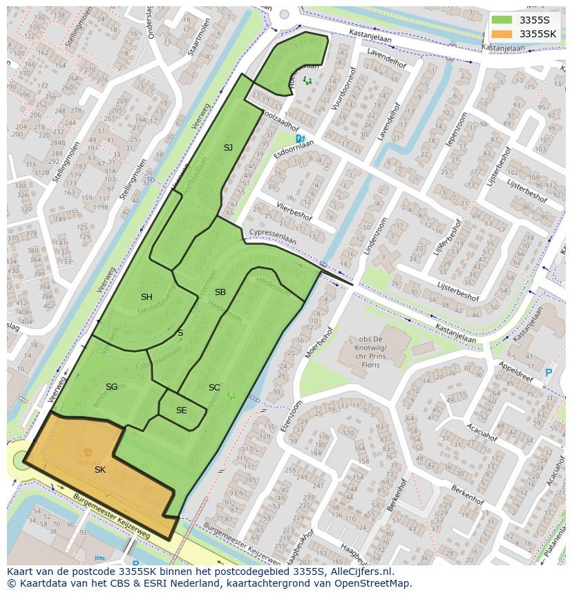 Afbeelding van het postcodegebied 3355 SK op de kaart.