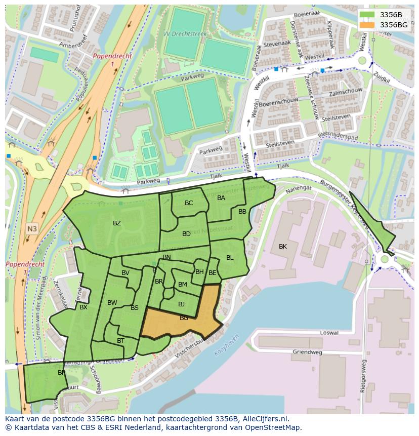 Afbeelding van het postcodegebied 3356 BG op de kaart.