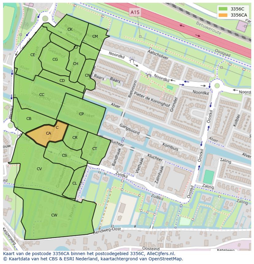 Afbeelding van het postcodegebied 3356 CA op de kaart.