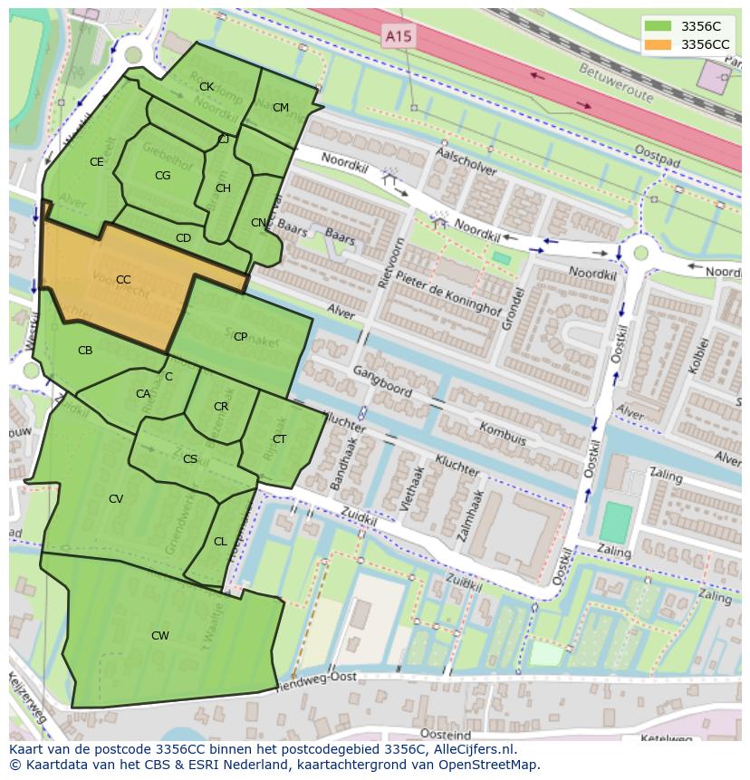 Afbeelding van het postcodegebied 3356 CC op de kaart.