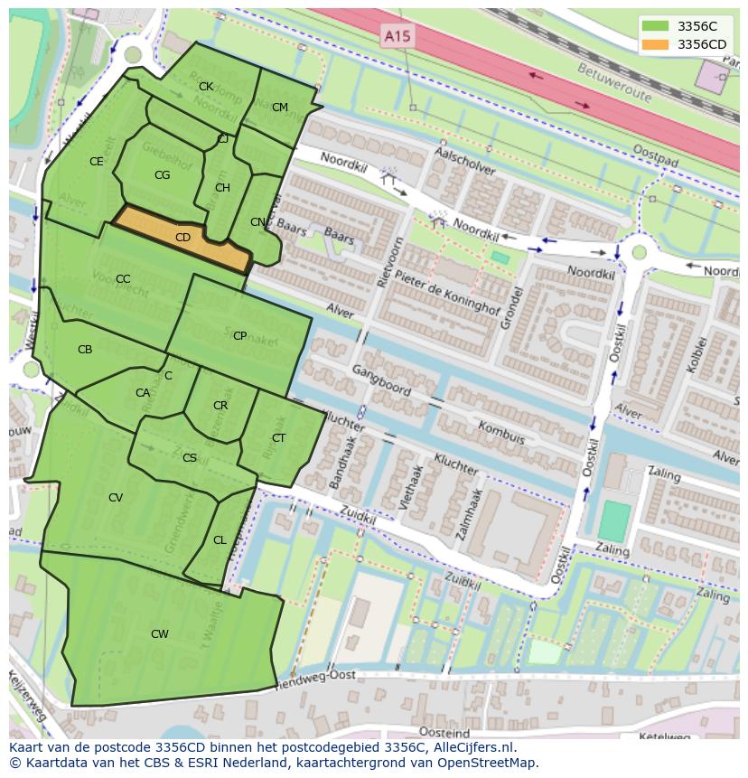 Afbeelding van het postcodegebied 3356 CD op de kaart.