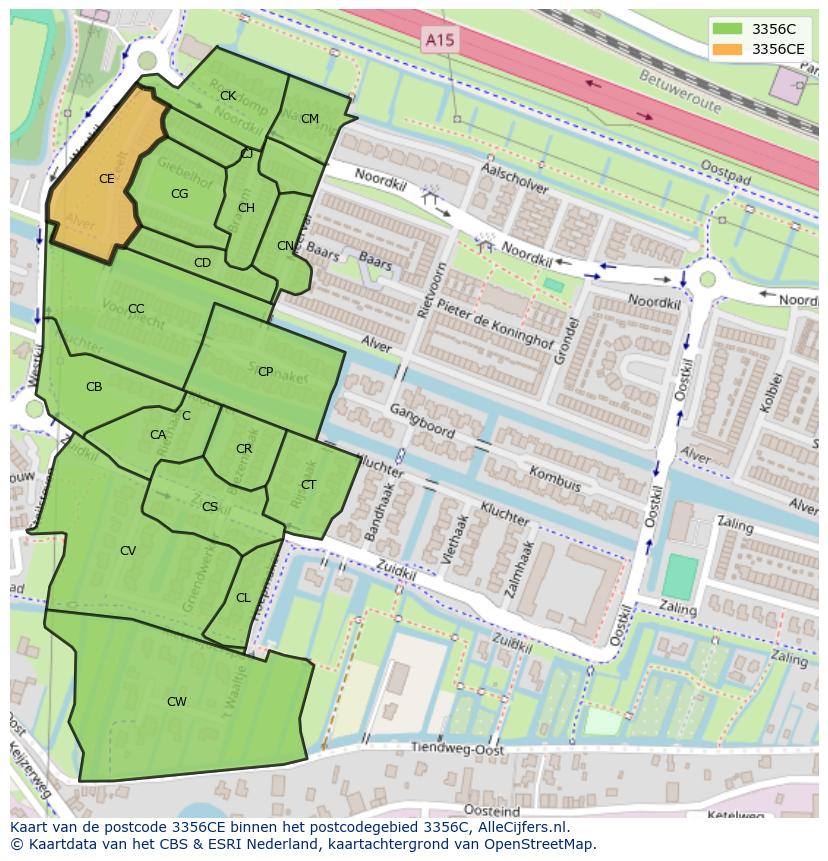 Afbeelding van het postcodegebied 3356 CE op de kaart.