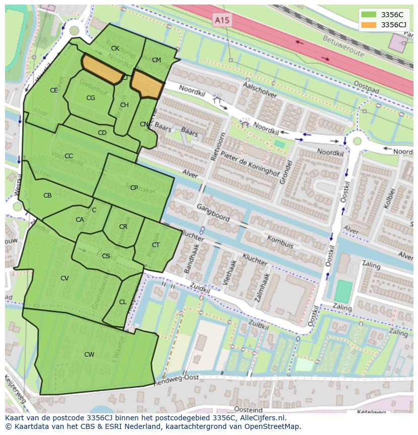 Afbeelding van het postcodegebied 3356 CJ op de kaart.