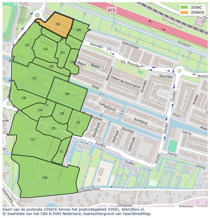 Afbeelding van het postcodegebied 3356 CK op de kaart.