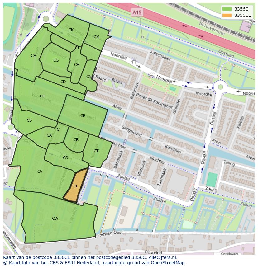 Afbeelding van het postcodegebied 3356 CL op de kaart.