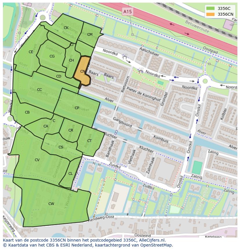 Afbeelding van het postcodegebied 3356 CN op de kaart.