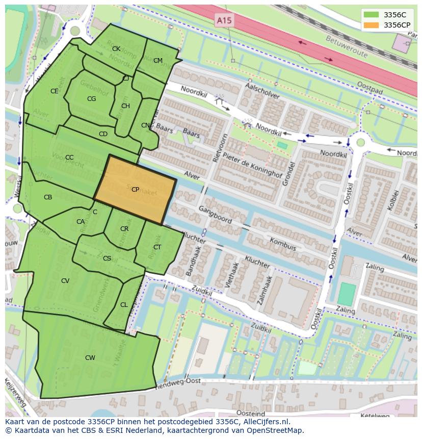 Afbeelding van het postcodegebied 3356 CP op de kaart.