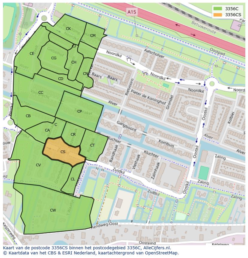 Afbeelding van het postcodegebied 3356 CS op de kaart.