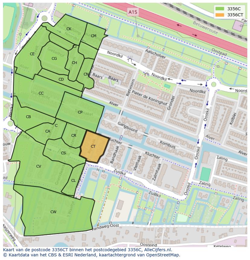 Afbeelding van het postcodegebied 3356 CT op de kaart.