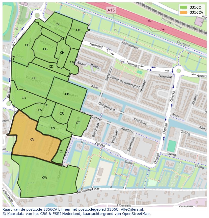 Afbeelding van het postcodegebied 3356 CV op de kaart.