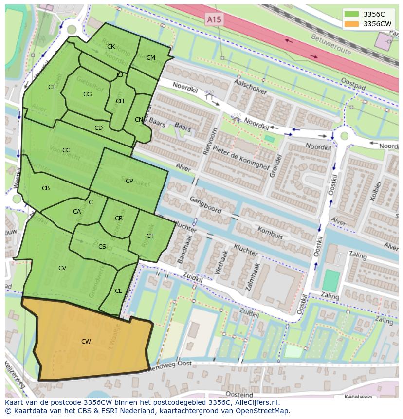 Afbeelding van het postcodegebied 3356 CW op de kaart.