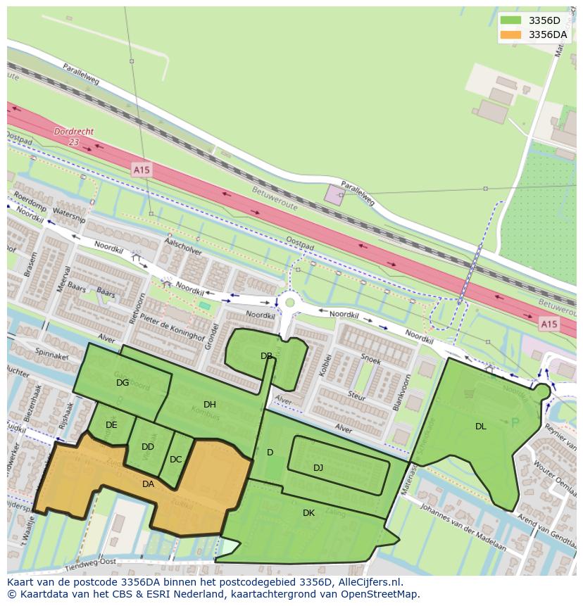 Afbeelding van het postcodegebied 3356 DA op de kaart.