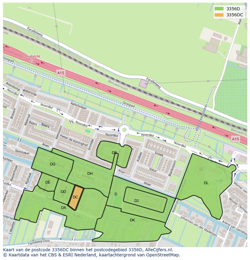 Afbeelding van het postcodegebied 3356 DC op de kaart.