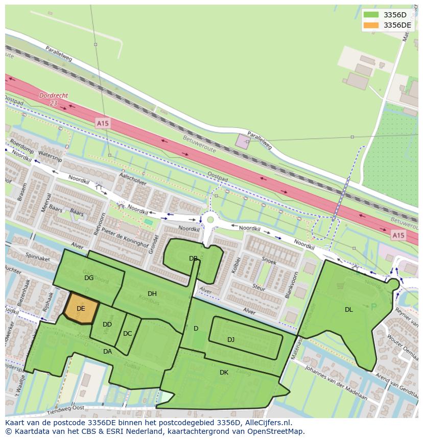 Afbeelding van het postcodegebied 3356 DE op de kaart.