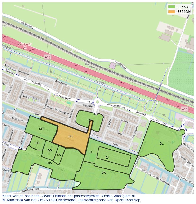 Afbeelding van het postcodegebied 3356 DH op de kaart.