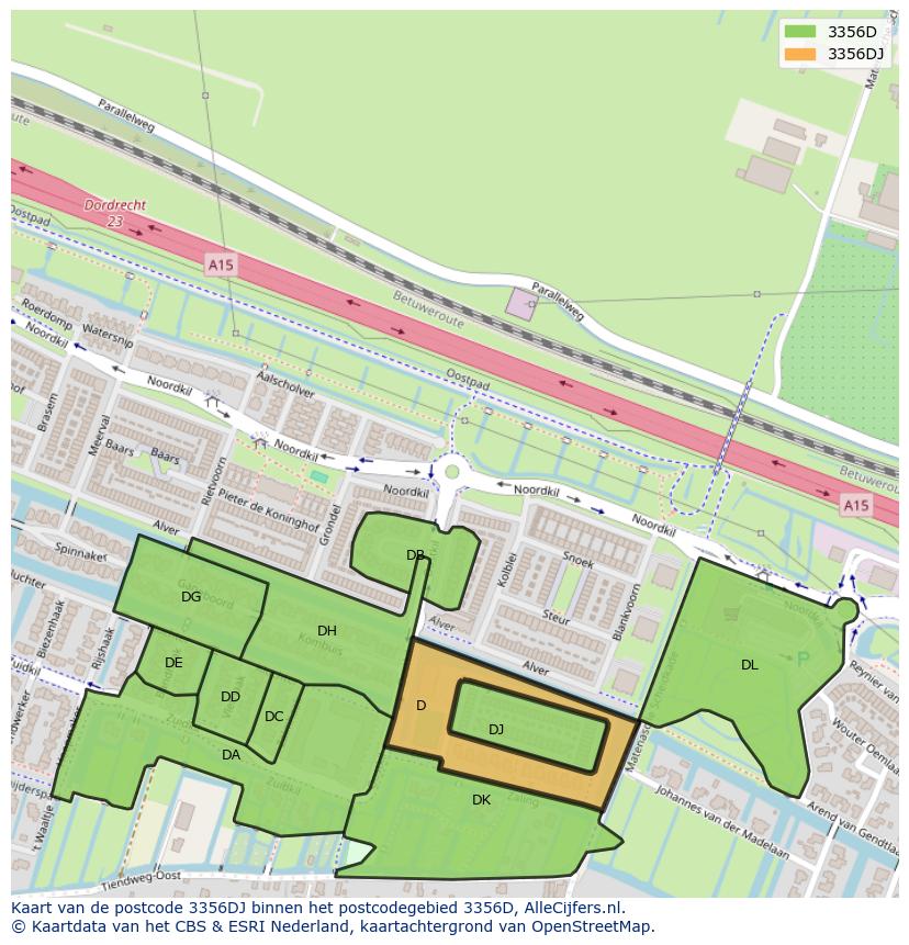 Afbeelding van het postcodegebied 3356 DJ op de kaart.