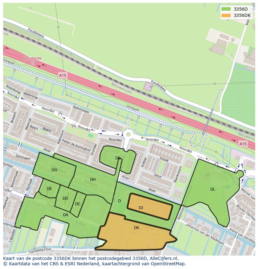 Afbeelding van het postcodegebied 3356 DK op de kaart.
