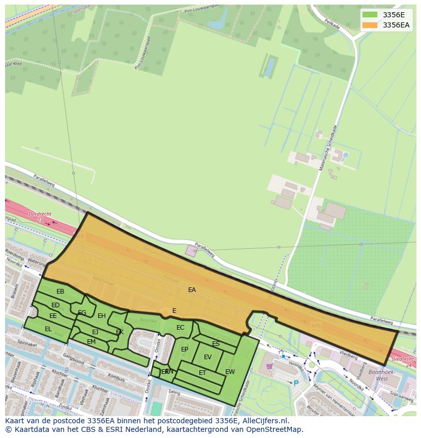 Afbeelding van het postcodegebied 3356 EA op de kaart.
