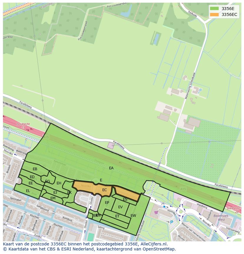 Afbeelding van het postcodegebied 3356 EC op de kaart.