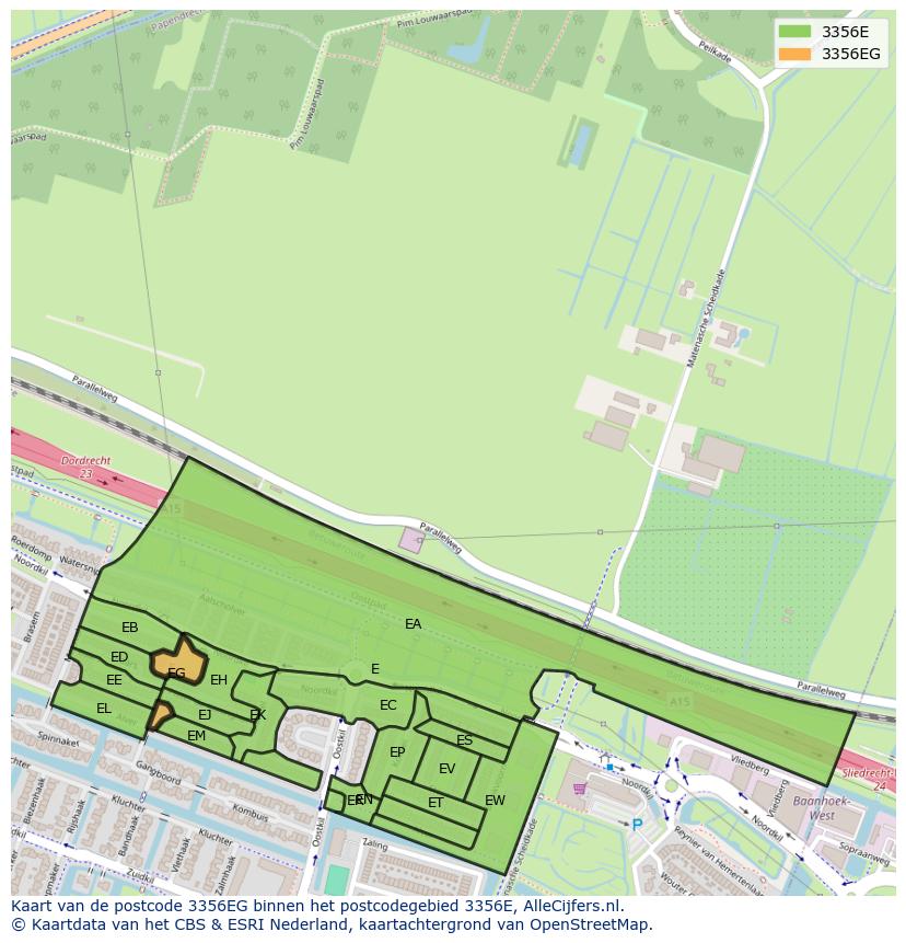 Afbeelding van het postcodegebied 3356 EG op de kaart.