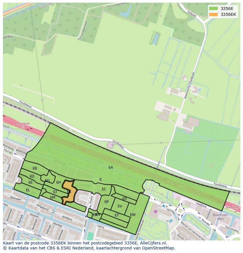 Afbeelding van het postcodegebied 3356 EK op de kaart.