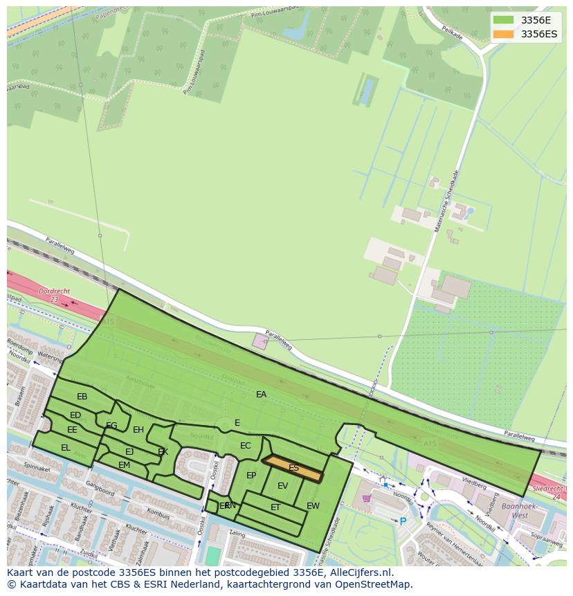 Afbeelding van het postcodegebied 3356 ES op de kaart.