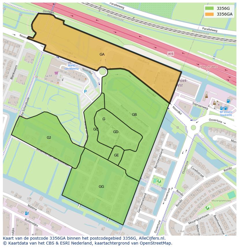 Afbeelding van het postcodegebied 3356 GA op de kaart.