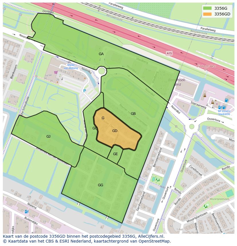 Afbeelding van het postcodegebied 3356 GD op de kaart.