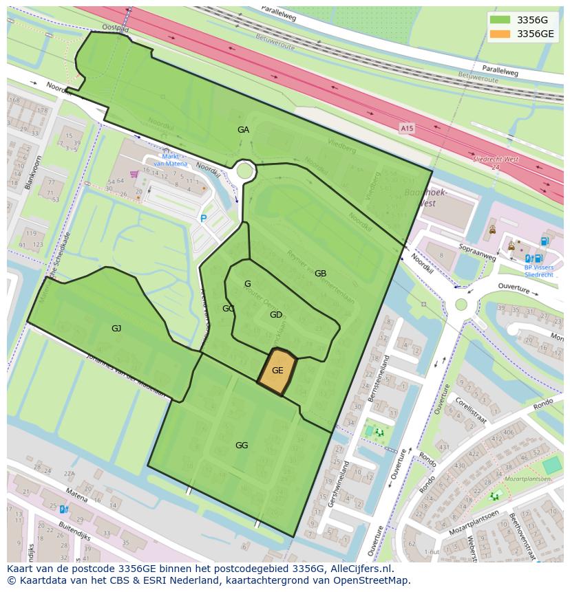 Afbeelding van het postcodegebied 3356 GE op de kaart.