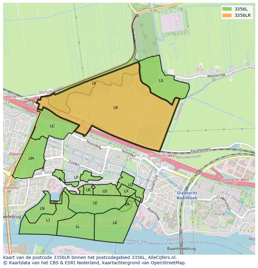 Afbeelding van het postcodegebied 3356 LR op de kaart.