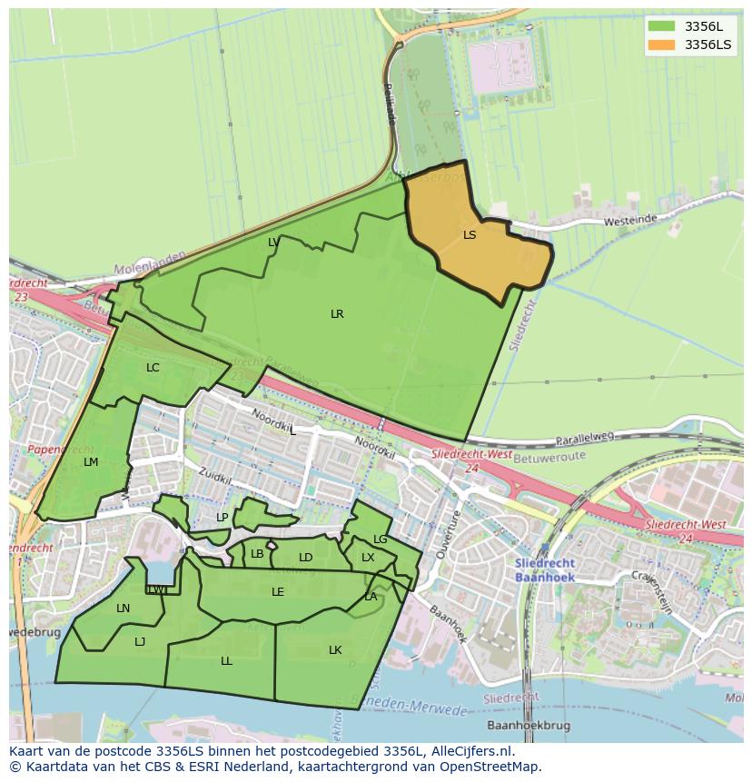 Afbeelding van het postcodegebied 3356 LS op de kaart.