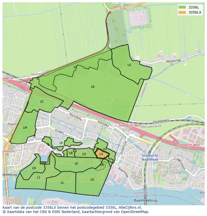 Afbeelding van het postcodegebied 3356 LX op de kaart.